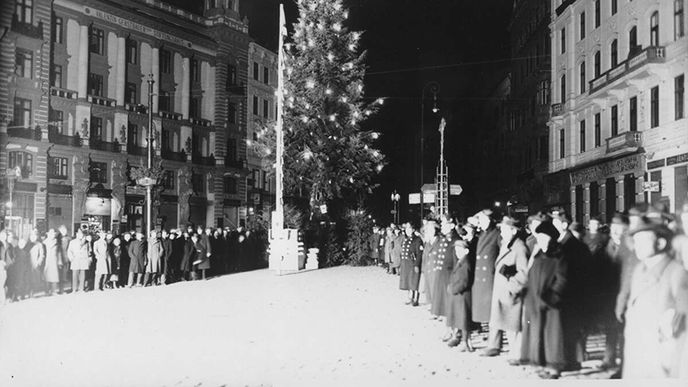 První vánoční Strom republiky na náměstí v Brně v roce 1924. První vánoční Strom republiky na náměstí v Brně v roce 1924.