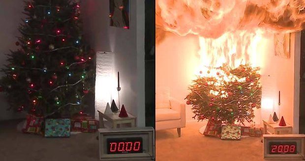 Z okna bytu v Brně vyletěl hořící vánoční stromek: Muž se při hašení popálil 