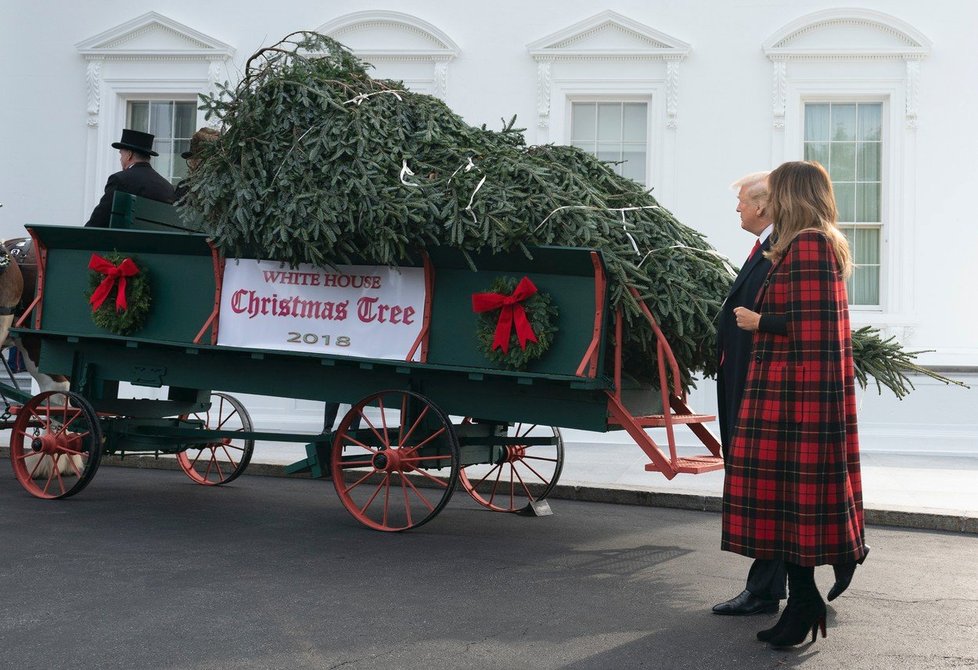 Melania Trump s manželem vítali doručení vánočního stromku