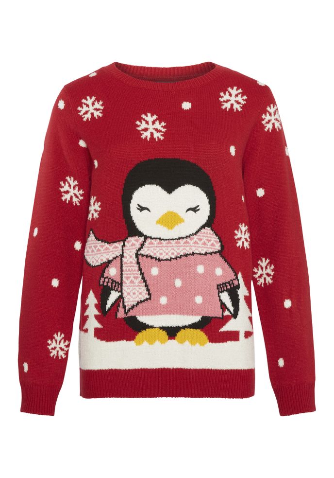Červený svetr s tučňákem, FF, 499 Kč