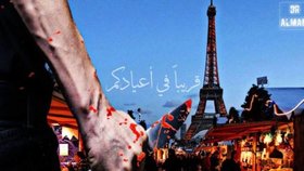 Druhý ukazuje zkrvavený nůž, Eiffelovku a vánoční trh v Paříži