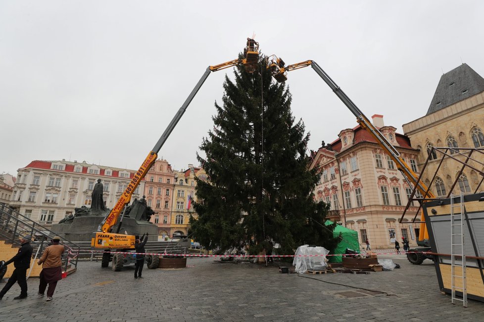 Zdobení vánočního stromu na Staroměstském náměstí v Praze bylo zahájeno 26. listopadu 2019.