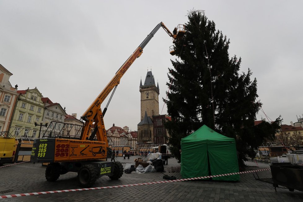 Zdobení vánočního stromu na Staroměstském náměstí v Praze bylo zahájeno 26. listopadu 2019.