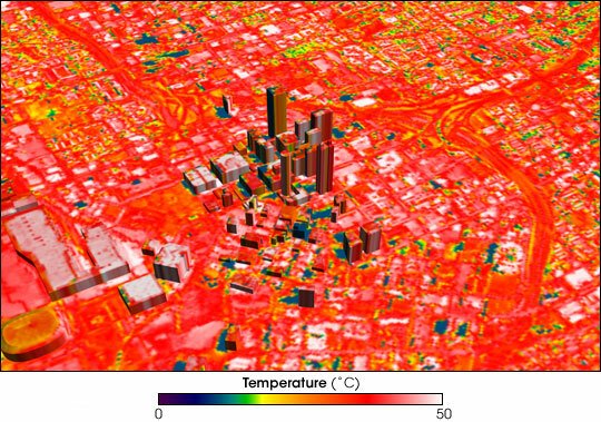 Satelitní snímky městského tepelného ostrova v Atlantě.