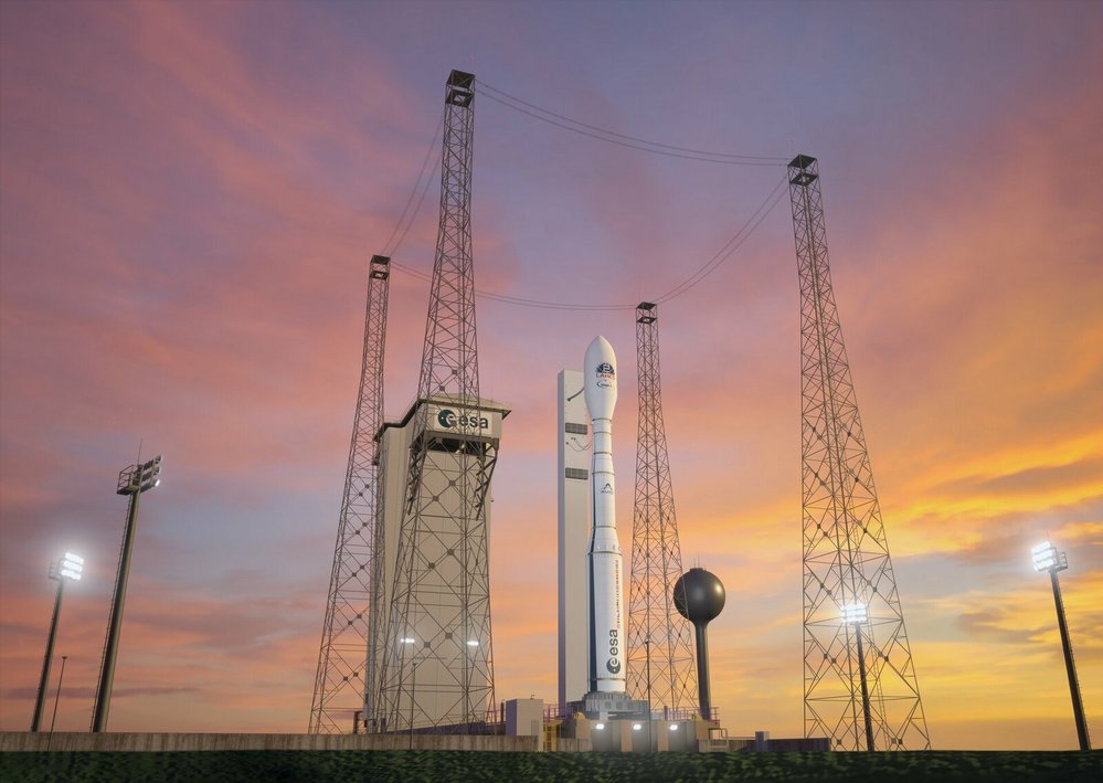 Vesmírná raketa Vega-C před startem (umělecké ztvárnění)