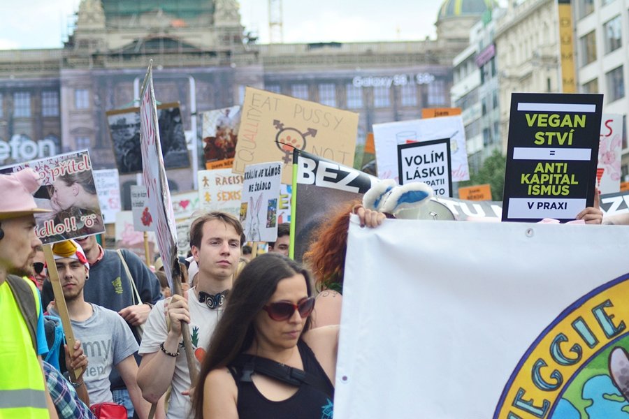 Veganský průvod Veggie Parade 2017 odstartoval po druhé hodině odpolední na Václavském náměstí.