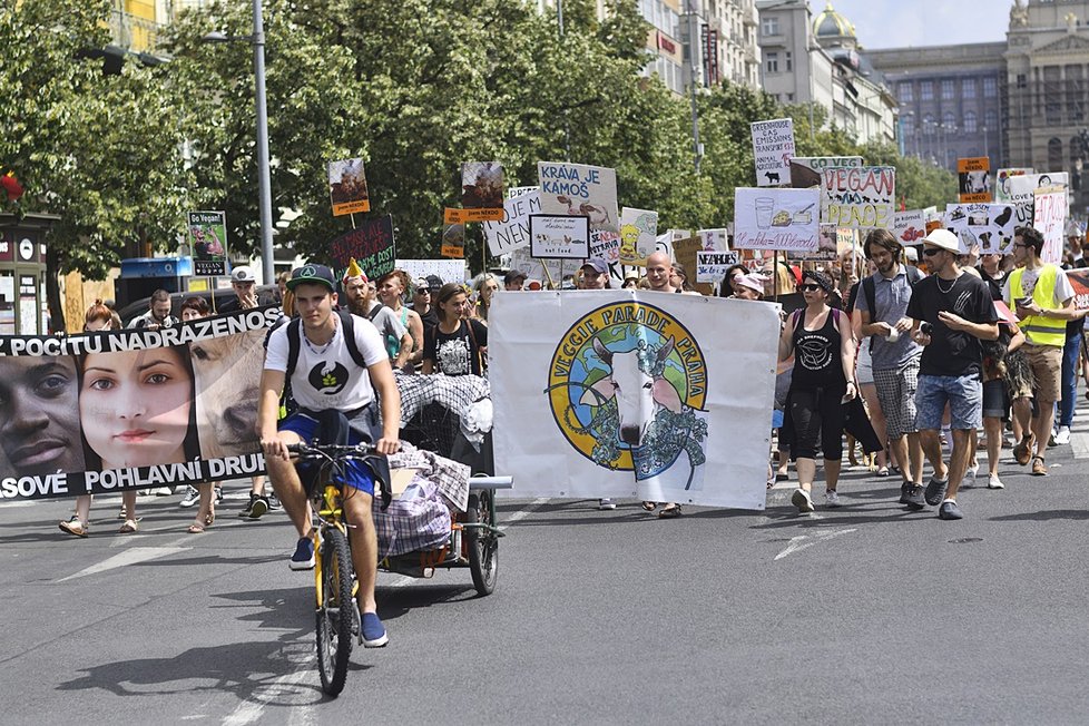 Stovky veganů z celého Česka se sešly na Václaváku. Demonstrativním průvodem bojovali za práva všech zvířat.