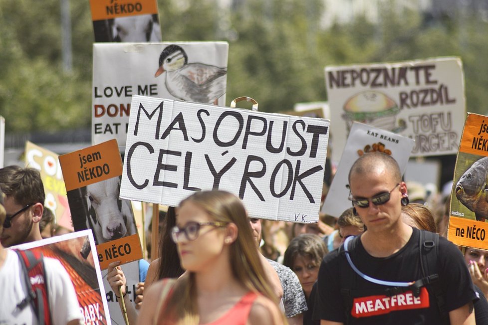 Stovky veganů z celého Česka se sešly na Václaváku. Demonstrativním průvodem bojovali za práva všech zvířat.