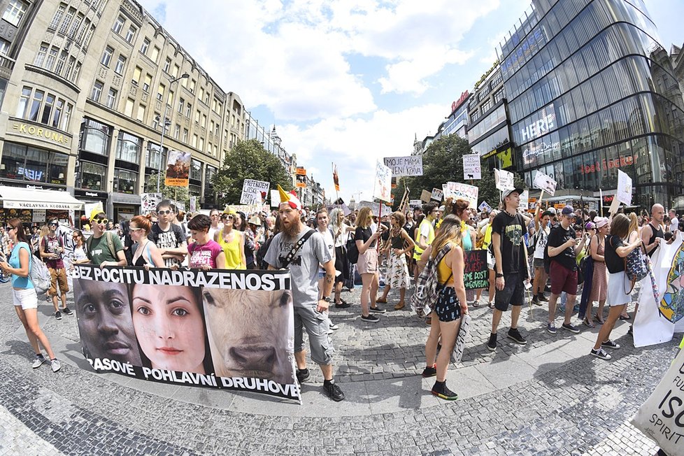 Stovky veganů z celého Česka se sešly na Václaváku. Demonstrativním průvodem bojovali za práva všech zvířat.