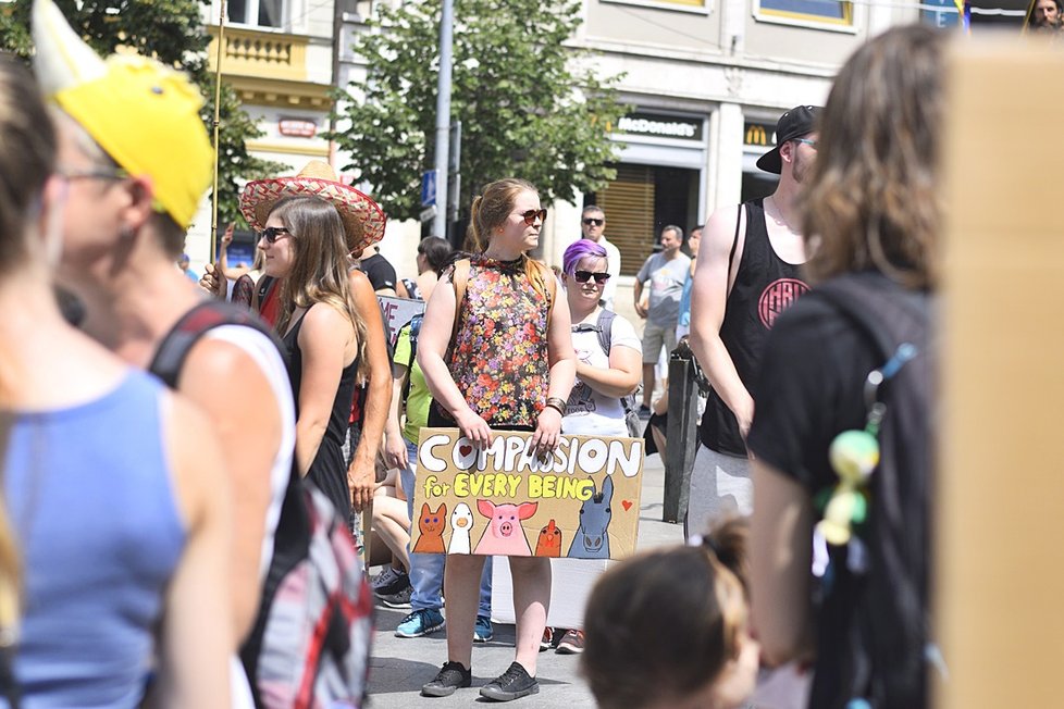 Stovky veganů z celého Česka se sešly na Václaváku. Demonstrativním průvodem bojovali za práva všech zvířat.