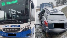 Autobus s dětmi se u Velkého Meziříčí srazil s autem.