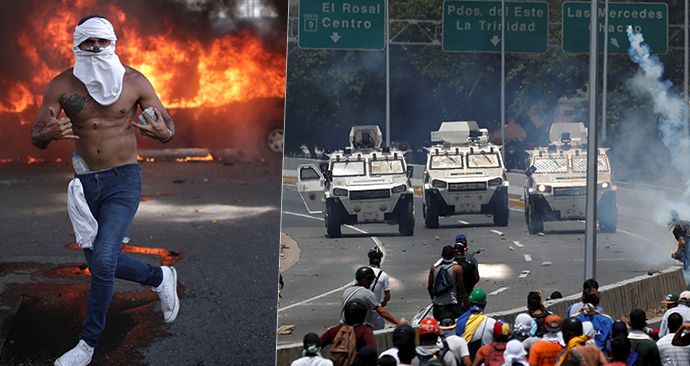 Další střety demonstrantů s pořádkovými jednotkami ve Venezuele (30.4.2019)