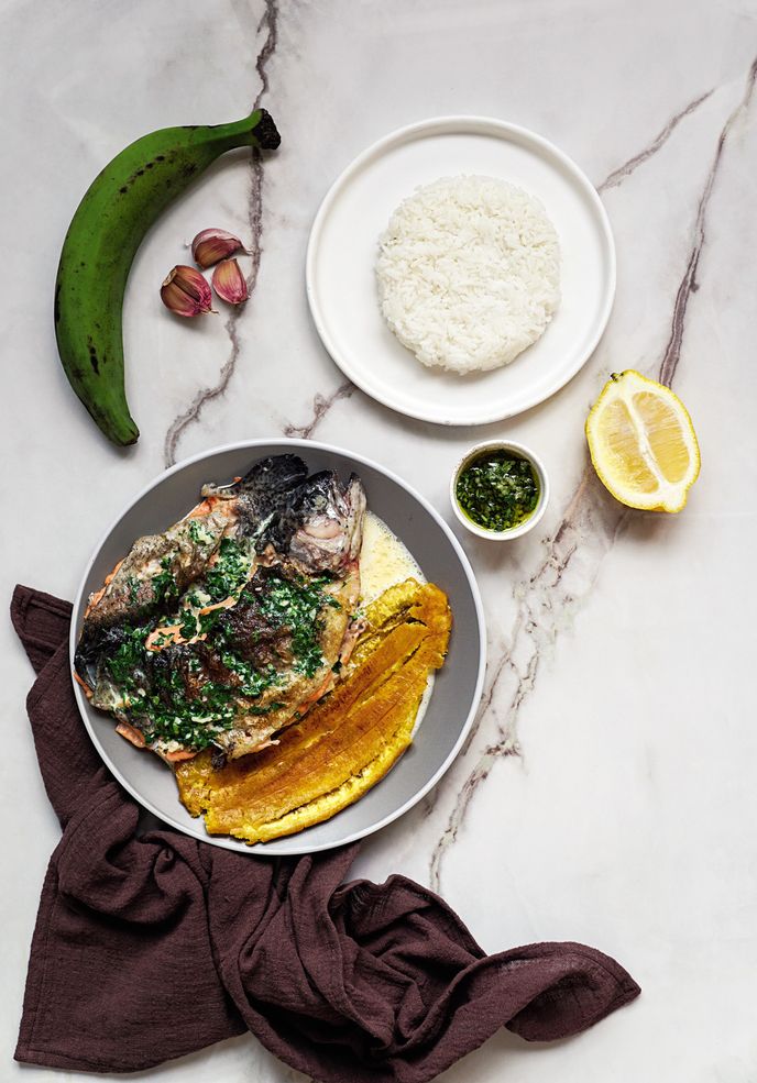 Ryba se smaženým plantainem Ryba se smaženým plantainem