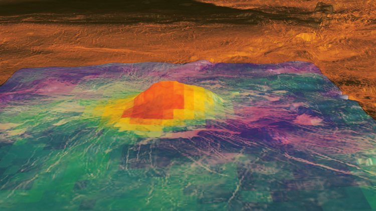  Vyšší teplota na vrcholu Idunn Mons na Venuši v datech ze sondy Venus Express J může být důkazem vytékající lávy