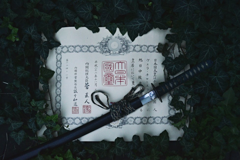 Pravý samurajský meč - dar od fanouška.