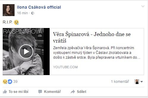 Ilona Csáková o smrti Věry Špinarové