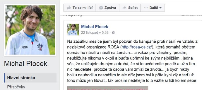Tohle napsal Michal Plocek 22. listopadu ráno na svoji zeď.