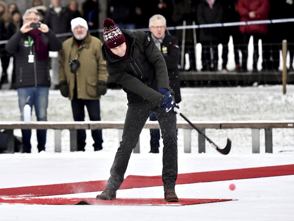 Princ William se při bandy hokeji opravdu bavil.