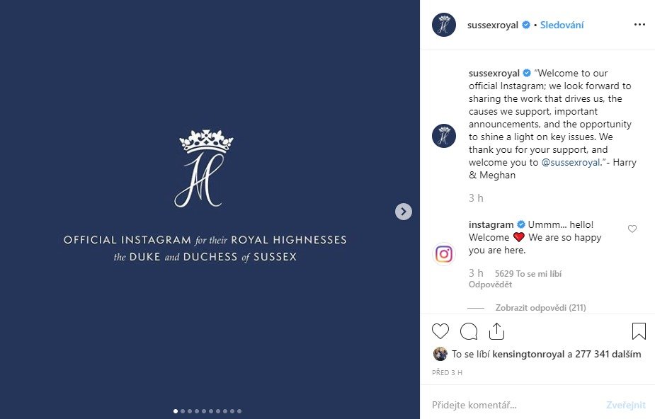 Meghan a Harry mají vlastní instagram