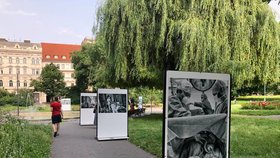 Covidová pandemie za zdmi VFN. Fotografie Alžběty Jungrové jsou k vidění na Karlově náměstí