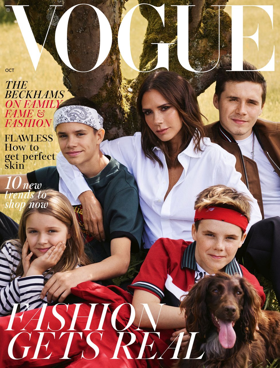 Na titulní straně Vogue byla kdysi Victoria Beckham s dětmi a psem, David ale chybí.