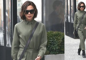 Styl podle celebrit: Victoria Beckham v army zeleném outfitu