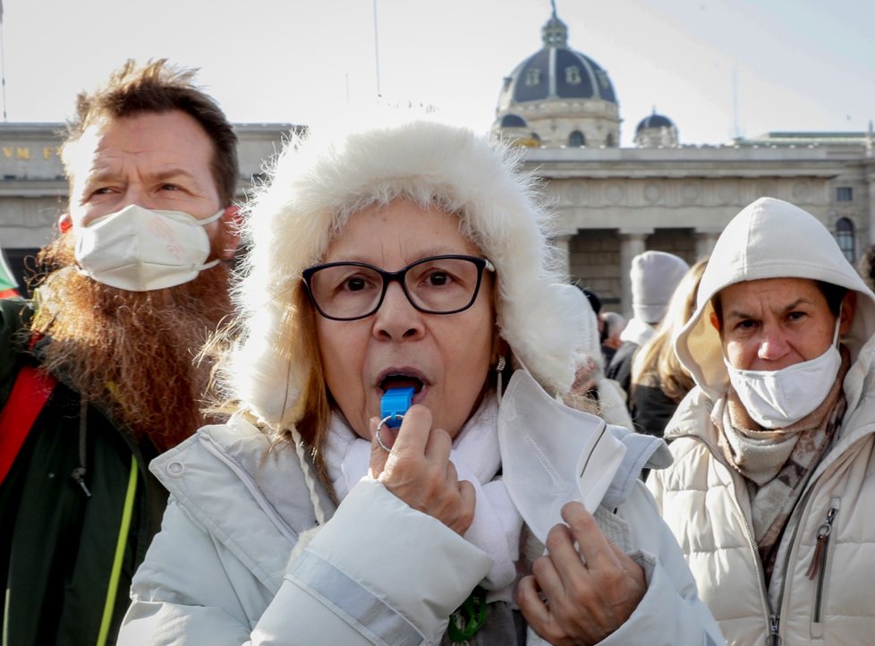 Ve Vídni demonstrují odpůrci protiepidemických opatření (20. 11. 2021)