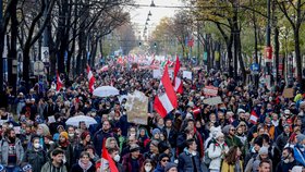 Koronaprotesty ve Vídni, 20. listopadu 2021.