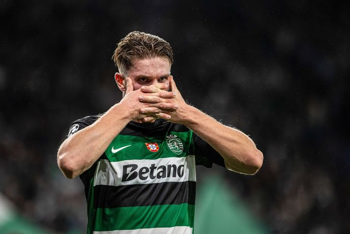 Viktor Gyökeres slaví gól do sítě Manchesteru City Viktor Gyökeres slaví gól do sítě Manchesteru City