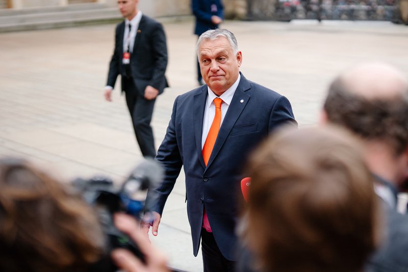 Viktor Orbán na evropském summitu v Praze (2022).