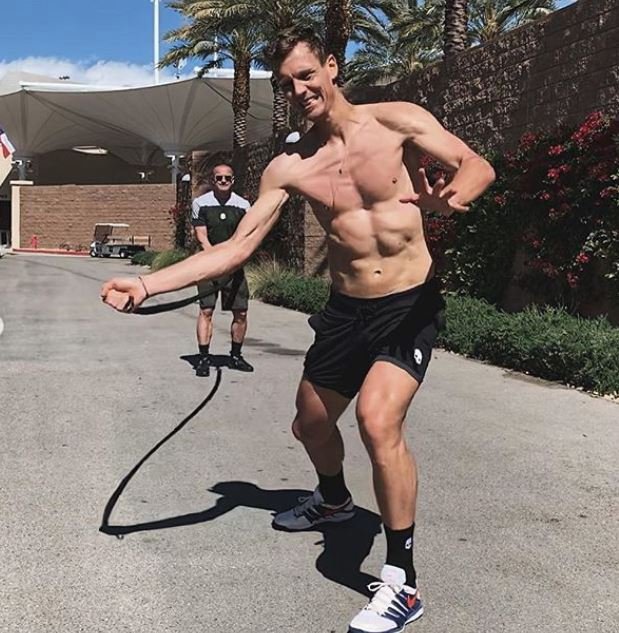 Tomáš Berdych dře po boku Marka Všetíčka před turnajem v Indian Wells