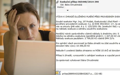 Podvodný exekutorský e-mail dnes dostanou tisíce Čechů.