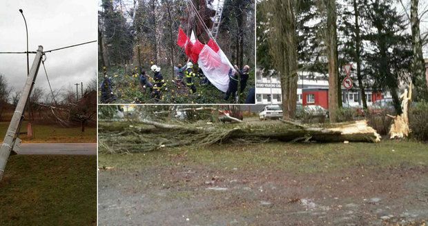 Víkendový vítr kosil vše, co mu stálo v cestě – hasiči museli zachraňovat paraglidistu ze stromu 