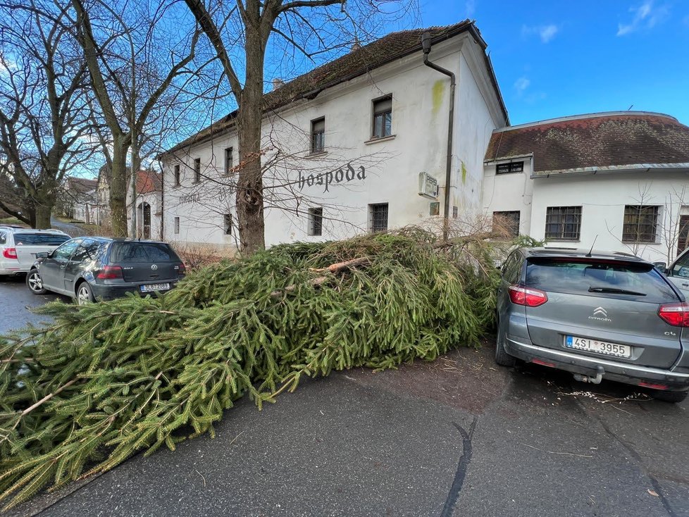 Pražští hasiči odstraňují následky silného větru, který se prohnal republikou. (17. únor 2022)