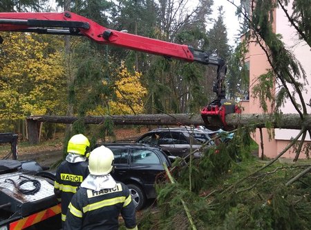 Vichřice v Česku: Na Vysočině padaly na zaparkovaná auta stromy i kusy střech.