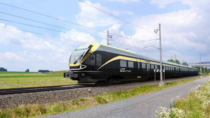 Vizualizace elektrické jednotky Flirt od švýcarského výrobce Stadler Rail. Od jara ji bude společnost testovat na zkušebním okruhu u Velimi.