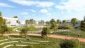 Vizualizace části navrhovaného parku v nové čtvrti v Praze-Letňanech.