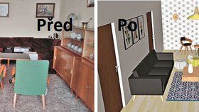 Vizualizace proměny obývacího pokoje.