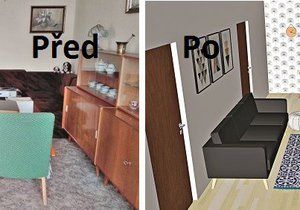 Vizualizace proměny obývacího pokoje.