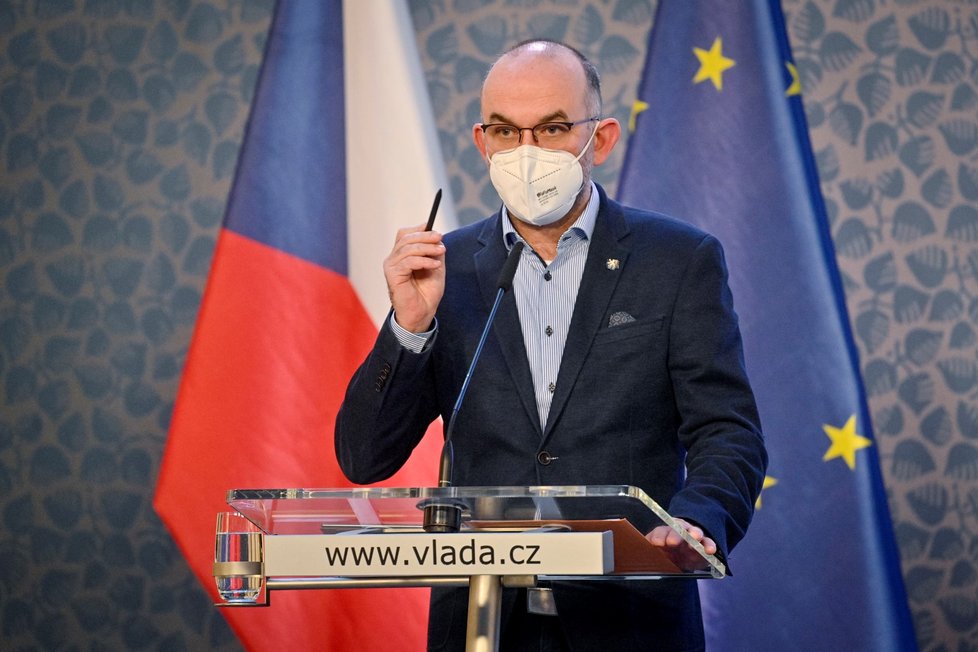 Ministr zdravotnictví Jan Blatný (za ANO) vystoupil na tiskové konferenci po schůzi vlády (22. 3. 2021).