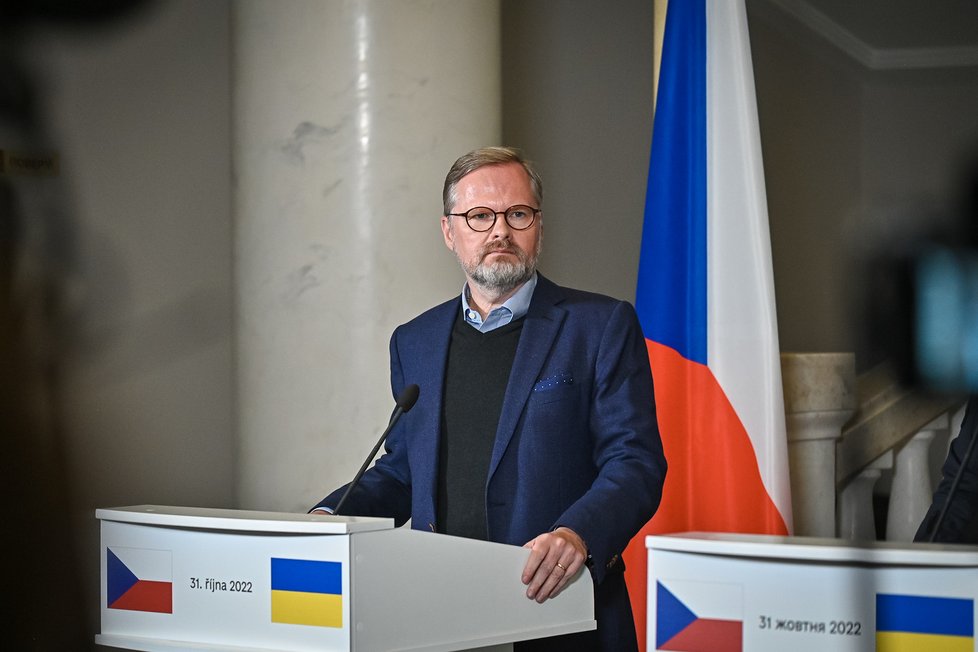 Premiér Petr Fiala (ODS) v Kyjevě po jednání české a ukrajinské vlády (31.10.2022)