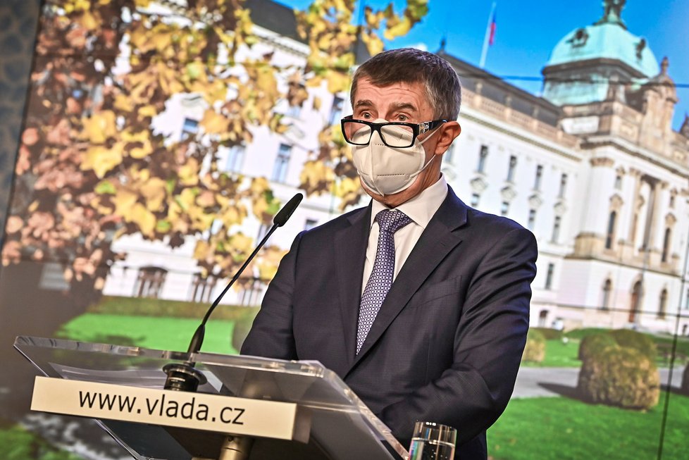 Andrej Babiš na tiskovce po jednání vlády v listopadu 2020