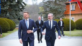 Výjezdní zasedání vlády na zámku Štiřín: Vít Rakušan a Petr Fiala (duben 2022)