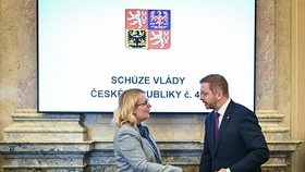 Jednání vlády: Ministr vnitra Vít Rakušan (STAN) a ministryně obrany Jana Černochová (ODS) (23.11.2022)