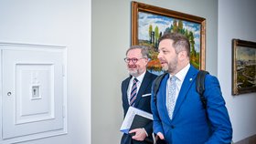 Jednání vlády: Premiér Petr Fiala (ODS) a ministr vnitra Vít Rakušan (STAN) (5.4.2023)