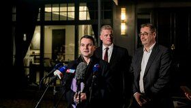 Jednání koaliční rady: Filip Turek, Petr Macinka a Boris Šťastný (25.11.2025)