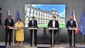 Tisková konference po jednání vlády: Zleva Adam Vojtěch, Marie Benešová, Karel Havlíček (všichni za ANO), Jan Hamáček (ČSSD) a Robert Plaga (ANO; 17. 8. 2020)