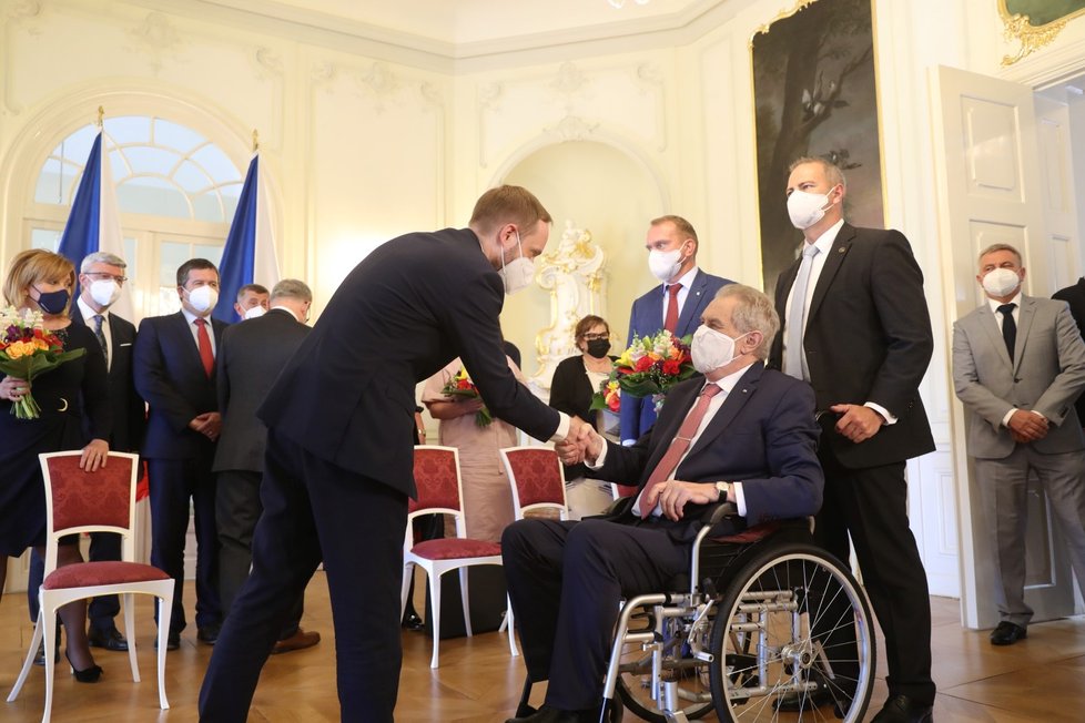 Vláda Andreje Babiše (ANO) na obědě u prezidenta Miloše Zemana (28. 6. 2021): Jakub Kulhánek a Miloš Zeman