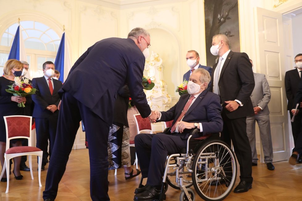 Vláda Andreje Babiše (ANO) na obědě u prezidenta Miloše Zemana (28. 6. 2021): Lubomír Metnar a Miloš Zeman