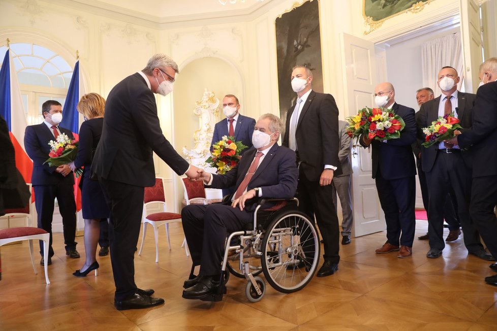 Vláda Andreje Babiše (ANO) na obědě u prezidenta Miloše Zemana (28. 6. 2021): Karel Havlíček a Miloš Zeman